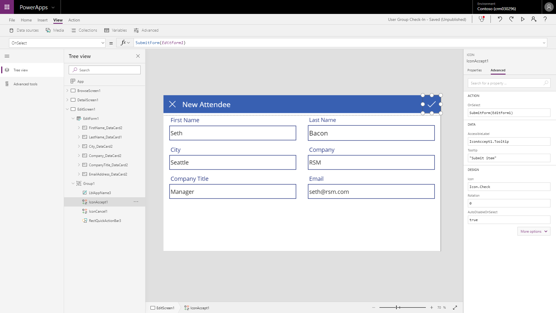 PowerApps for User Group Check-in – the Bacon Bytes